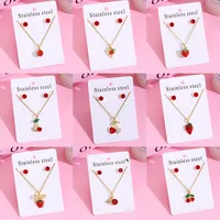 Sweet Cherry Strawberry 304 Stainless Steel Plating Women's Jewelry Set main image 1