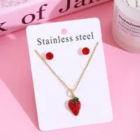 Sweet Cherry Strawberry 304 Stainless Steel Plating Women's Jewelry Set sku image 1