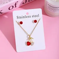 Sweet Cherry Strawberry 304 Stainless Steel Plating Women's Jewelry Set sku image 6