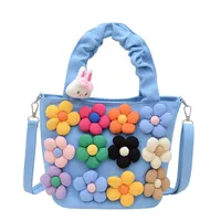 Women's Small Canvas Flower Elegant Streetwear Square Zipper Shoulder Bag sku image 2