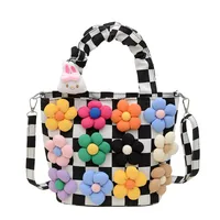 Women's Small Canvas Flower Elegant Streetwear Square Zipper Shoulder Bag sku image 4