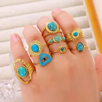 Retro Devil's Eye Heart Shape 304 Stainless Steel Plating Turquoise Women's Open Rings main image 1