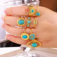 Retro Devil's Eye Heart Shape 304 Stainless Steel Plating Turquoise Women's Open Rings main image 3