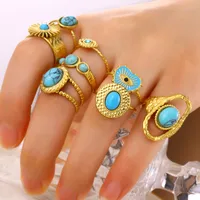 Retro Devil's Eye Heart Shape 304 Stainless Steel Plating Turquoise Women's Open Rings main image 6