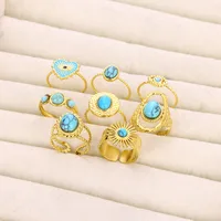 Retro Devil's Eye Heart Shape 304 Stainless Steel Plating Turquoise Women's Open Rings main image 4