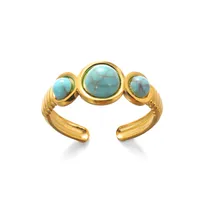 Retro Devil's Eye Heart Shape 304 Stainless Steel Plating Turquoise Women's Open Rings sku image 8