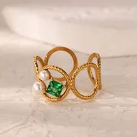 Vintage Style French Style Geometric 304 Stainless Steel Plating Zircon 18K Gold Plated Women's Open Rings main image 2