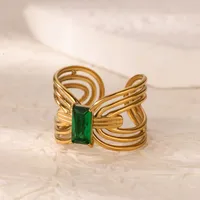 Vintage Style French Style Geometric 304 Stainless Steel Plating Zircon 18K Gold Plated Women's Open Rings main image 4
