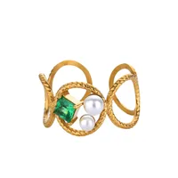 Vintage Style French Style Geometric 304 Stainless Steel Plating Zircon 18K Gold Plated Women's Open Rings main image 5