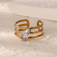 Vintage Style French Style Geometric 304 Stainless Steel Plating Zircon 18K Gold Plated Women's Open Rings sku image 8