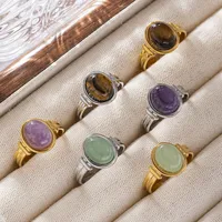 Vintage Style Geometric Titanium Steel Natural Stone Green Aventurine Tiger Eye Women's Open Rings main image 1