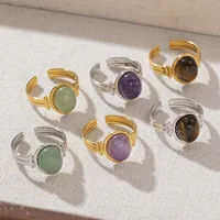 Vintage Style Geometric Titanium Steel Natural Stone Green Aventurine Tiger Eye Women's Open Rings main image 4