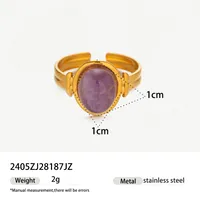 Vintage Style Geometric Titanium Steel Natural Stone Green Aventurine Tiger Eye Women's Open Rings sku image 1