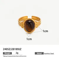 Vintage Style Geometric Titanium Steel Natural Stone Green Aventurine Tiger Eye Women's Open Rings sku image 5