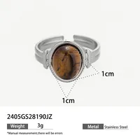 Vintage Style Geometric Titanium Steel Natural Stone Green Aventurine Tiger Eye Women's Open Rings sku image 3