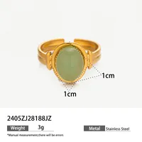 Vintage Style Geometric Titanium Steel Natural Stone Green Aventurine Tiger Eye Women's Open Rings sku image 6