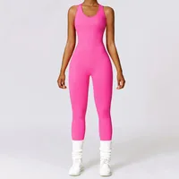 Casual Solid Color Nylon Spandex U Neck Backless Tracksuit Jumpsuits sku image 1