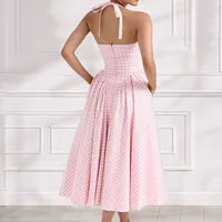 Elegant French Style V-neck Dress Spring New Sleeveless High Waist Print A- Line Skirt Ladies Fashion Halter main image 4