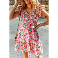 Women's Floral Dress Casual Vacation V Neck Ruffles Short Sleeve Flower Above Knee Holiday Daily main image 1