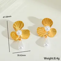 1 Pair Elegant Retro Artistic Irregular Flower 304 Stainless Steel Imitation Pearl Zircon 18K Gold Plated Ear Studs sku image 4