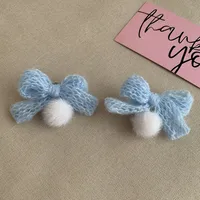 1 Pair Sweet Heart Shape Bow Knot Hairball Drop Earrings Ear Studs sku image 21