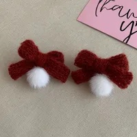 1 Pair Sweet Heart Shape Bow Knot Hairball Drop Earrings Ear Studs sku image 23