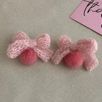 1 Pair Sweet Heart Shape Bow Knot Hairball Drop Earrings Ear Studs sku image 20