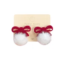1 Pair Sweet Heart Shape Bow Knot Hairball Drop Earrings Ear Studs main image 2