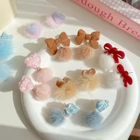 1 Pair Sweet Heart Shape Bow Knot Hairball Drop Earrings Ear Studs main image 1