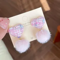 1 Pair Sweet Heart Shape Bow Knot Hairball Drop Earrings Ear Studs sku image 13