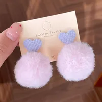 1 Pair Sweet Heart Shape Bow Knot Hairball Drop Earrings Ear Studs sku image 15