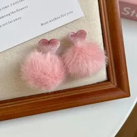 1 Pair Sweet Heart Shape Bow Knot Hairball Drop Earrings Ear Studs sku image 29