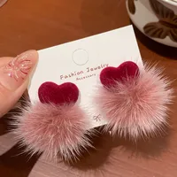 1 Pair Sweet Heart Shape Bow Knot Hairball Drop Earrings Ear Studs sku image 24
