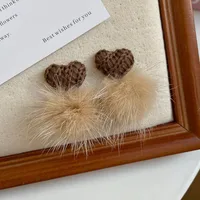 1 Pair Sweet Heart Shape Bow Knot Hairball Drop Earrings Ear Studs sku image 28