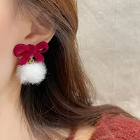 1 Pair Sweet Heart Shape Bow Knot Hairball Drop Earrings Ear Studs main image 3