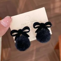 1 Pair Sweet Heart Shape Bow Knot Hairball Drop Earrings Ear Studs sku image 10