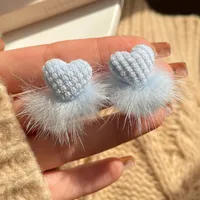 1 Pair Sweet Heart Shape Bow Knot Hairball Drop Earrings Ear Studs sku image 5