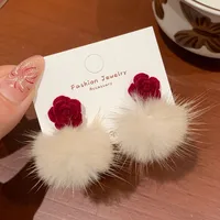 1 Pair Sweet Heart Shape Bow Knot Hairball Drop Earrings Ear Studs sku image 1