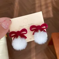 1 Pair Sweet Heart Shape Bow Knot Hairball Drop Earrings Ear Studs sku image 8