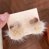 1 Pair Sweet Heart Shape Bow Knot Hairball Drop Earrings Ear Studs sku image 3