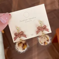 1 Pair Sweet Heart Shape Bow Knot Hairball Drop Earrings Ear Studs sku image 11