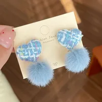 1 Pair Sweet Heart Shape Bow Knot Hairball Drop Earrings Ear Studs sku image 14