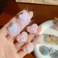 1 Pair Sweet Heart Shape Bow Knot Hairball Drop Earrings Ear Studs main image 5