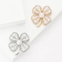 Elegant Four Leaf Clover Alloy Inlay Rhinestones Pearl Women's Brooches main image 1
