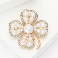Elegant Four Leaf Clover Alloy Inlay Rhinestones Pearl Women's Brooches main image 3