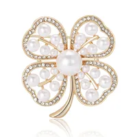Elegant Four Leaf Clover Alloy Inlay Rhinestones Pearl Women's Brooches main image 6
