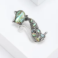 Cute Retro Cat Alloy Inlay Shell Women's Brooches main image 3