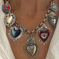 Vintage Style Heart Shape Alloy Plating Women's Multi Charms Necklace main image 6