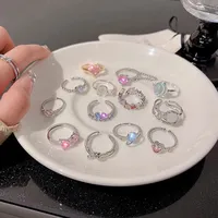 IG Style Shiny Geometric Heart Shape Bow Knot Alloy Inlay Zircon Women's Open Rings main image 2