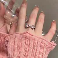 IG Style Shiny Geometric Heart Shape Bow Knot Alloy Inlay Zircon Women's Open Rings sku image 43